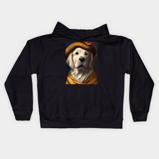 Golden Retriever in a floral hat Kids Hoodie